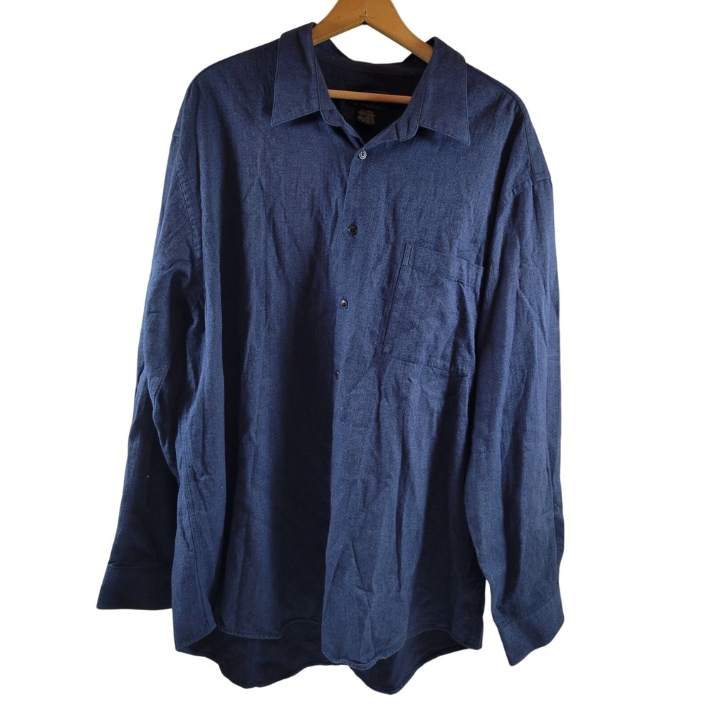 J. Ferrar Button Down Shirt Men XL Blue Excellent Herringbone Cotton Long Sleeve